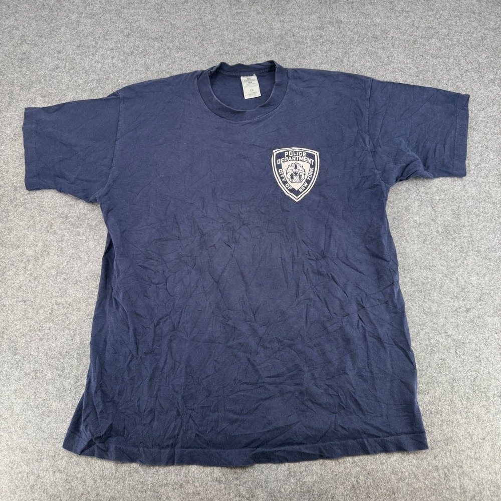 Fruit of the Loom T-Shirt Mens XL Navy Blue Graphic Single Stitch USA Made NYPD